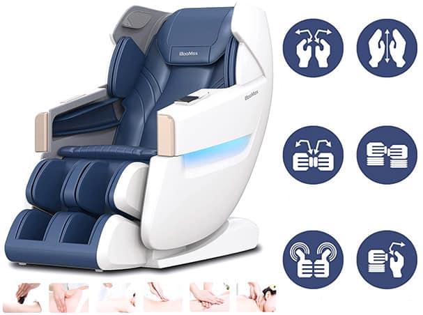 iBooMas Massage Chair with symbols and images of its massage options 