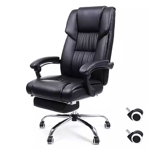 SONGMICS Office Chair High Back Executive Swivel Chair with Large Seat and Pull-out Footrest PU Leather Black